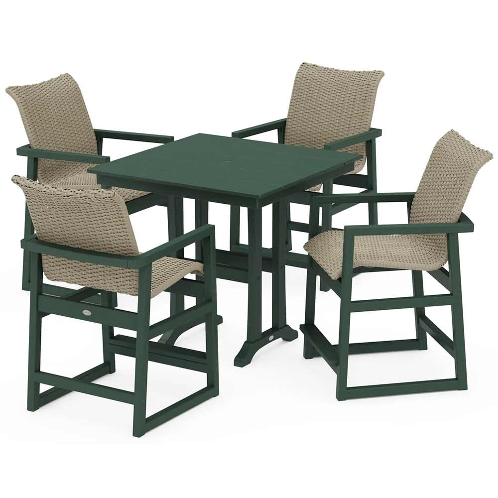 POLYWOOD® EDGE Woven 5-Piece Farmhouse Counter Set with Trestle Legs - PWS2906-1