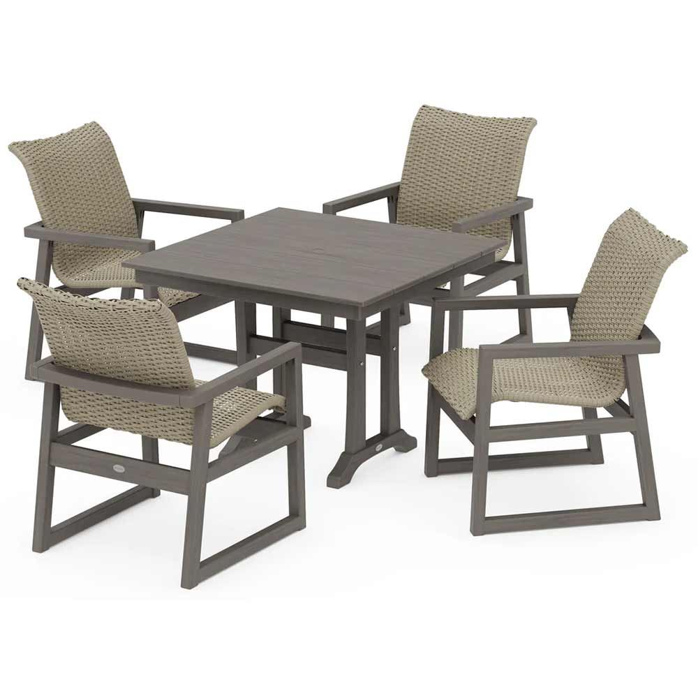 POLYWOOD® EDGE Woven 5-Piece Farmhouse Dining Set with Trestle Legs - PWS2885-1