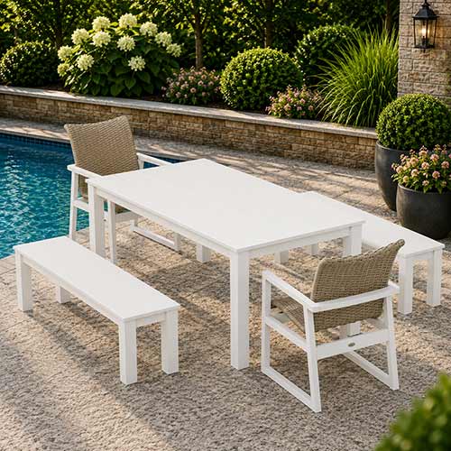 POLYWOOD® EDGE Woven 5-Piece Parsons Dining Set with Benches - PWS2891-1