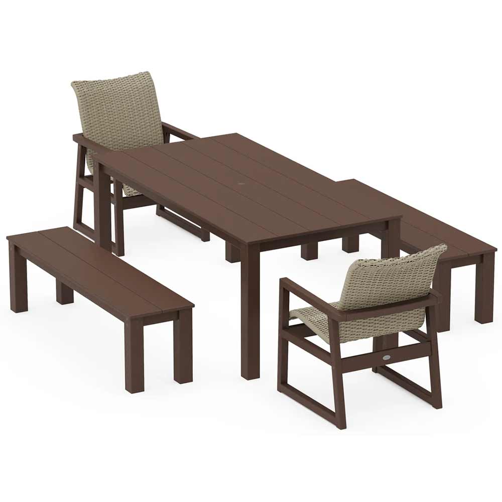 POLYWOOD® EDGE Woven 5-Piece Parsons Dining Set with Benches - PWS2891-1