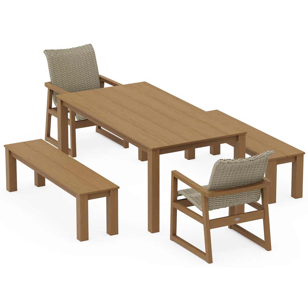 POLYWOOD® EDGE Woven 5-Piece Parsons Dining Set with Benches - PWS2891-1