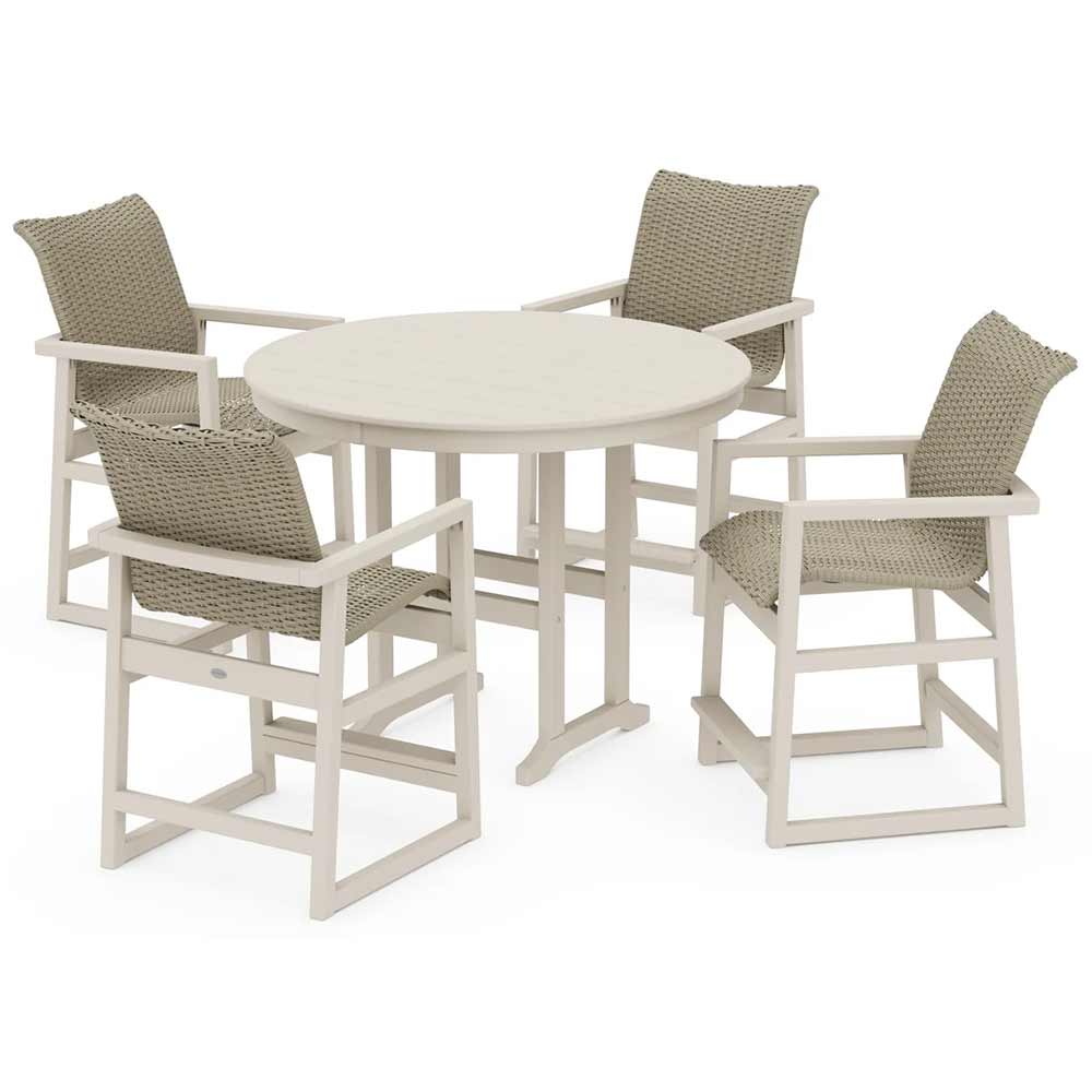 POLYWOOD® EDGE Woven 5-Piece Round Farmhouse Counter Set - PWS3335-1