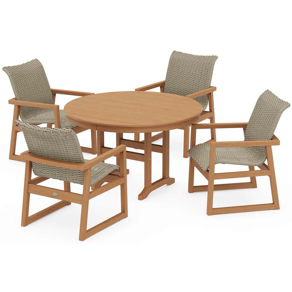 POLYWOOD® EDGE Woven 5-Piece Round Farmhouse Dining Set - PWS3482-1