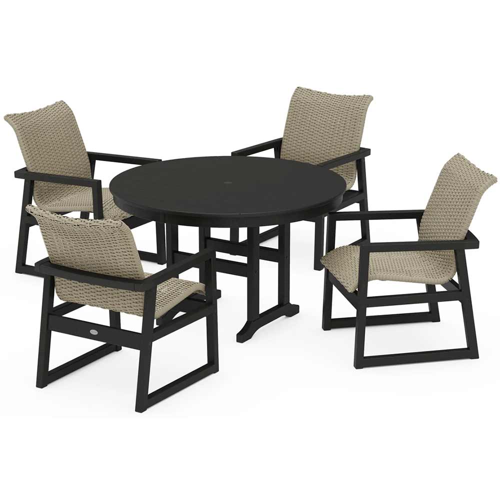 POLYWOOD® EDGE Woven 5-Piece Round Farmhouse Dining Set - PWS3482-1