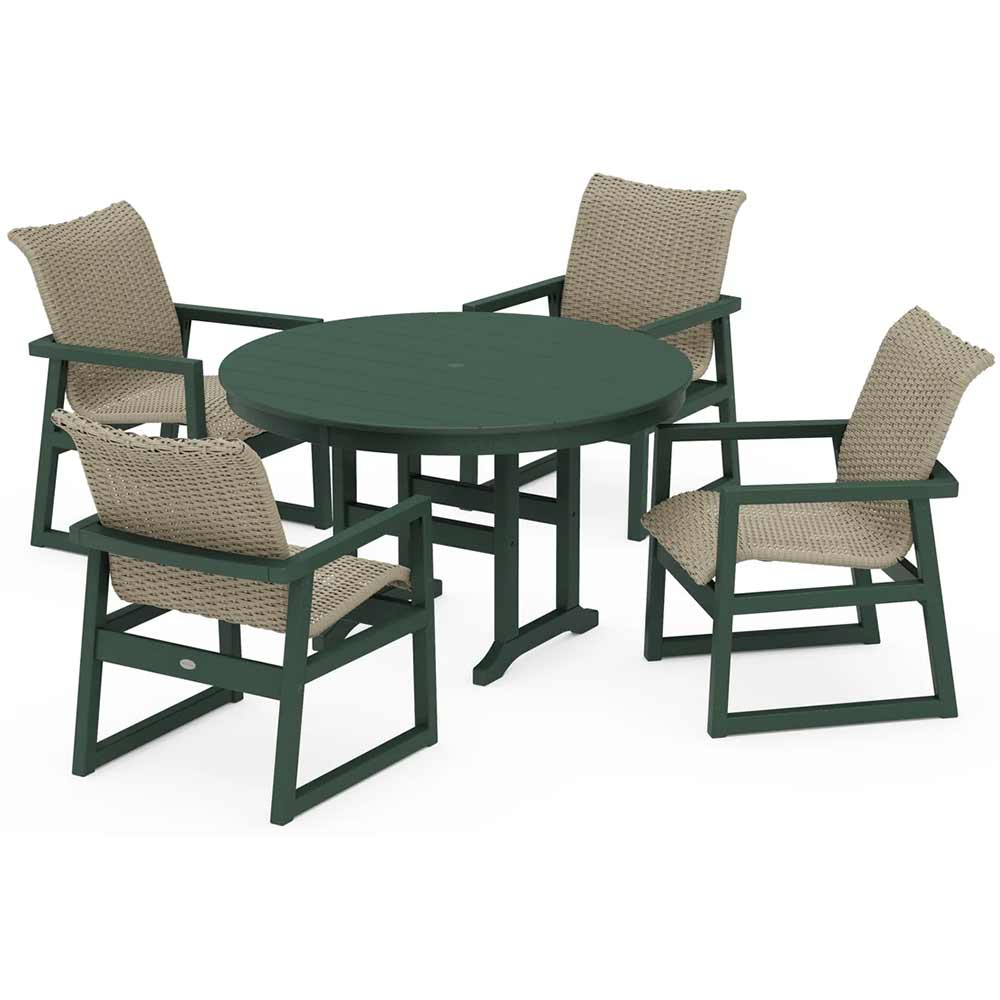 POLYWOOD® EDGE Woven 5-Piece Round Farmhouse Dining Set - PWS3482-1