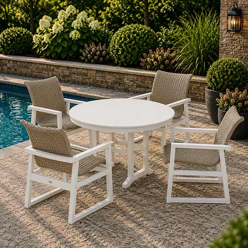 POLYWOOD® EDGE Woven 5-Piece Round Farmhouse Dining Set - PWS3482-1