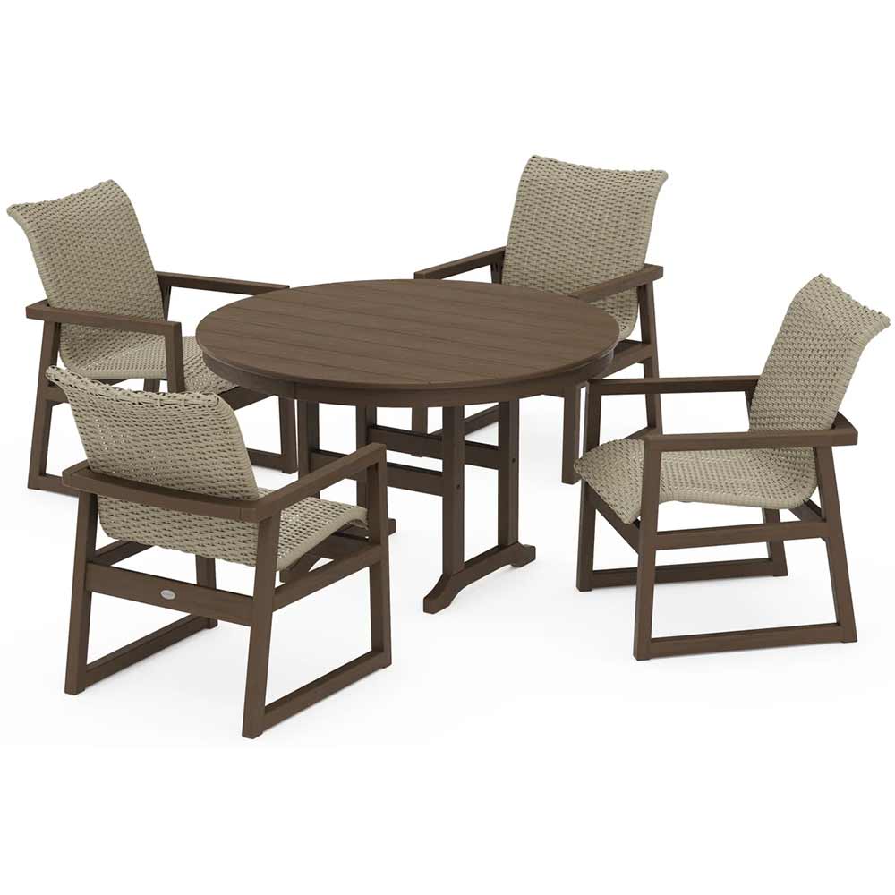 POLYWOOD® EDGE Woven 5-Piece Round Farmhouse Dining Set - PWS3482-1