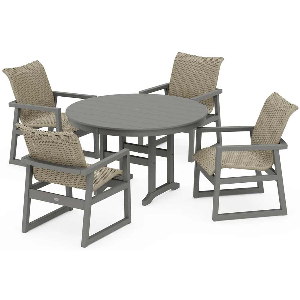 POLYWOOD® EDGE Woven 5-Piece Round Farmhouse Dining Set - PWS3482-1