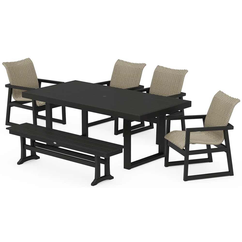 POLYWOOD® EDGE Woven 6-Piece Dining Set with Bench - PWS2881-1