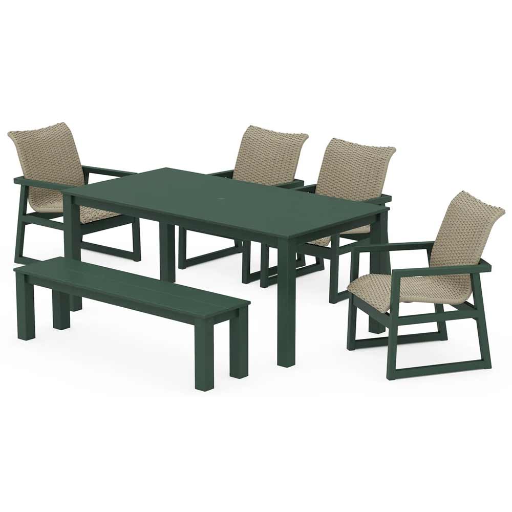 POLYWOOD® EDGE Woven 6-Piece Parsons Dining Set with Bench - PWS2890-1