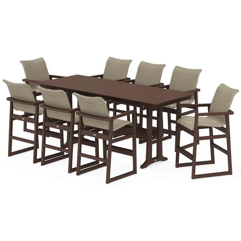 POLYWOOD® EDGE Woven 9-Piece Farmhouse Bar Set with Trestle Legs - PWS2893-1
