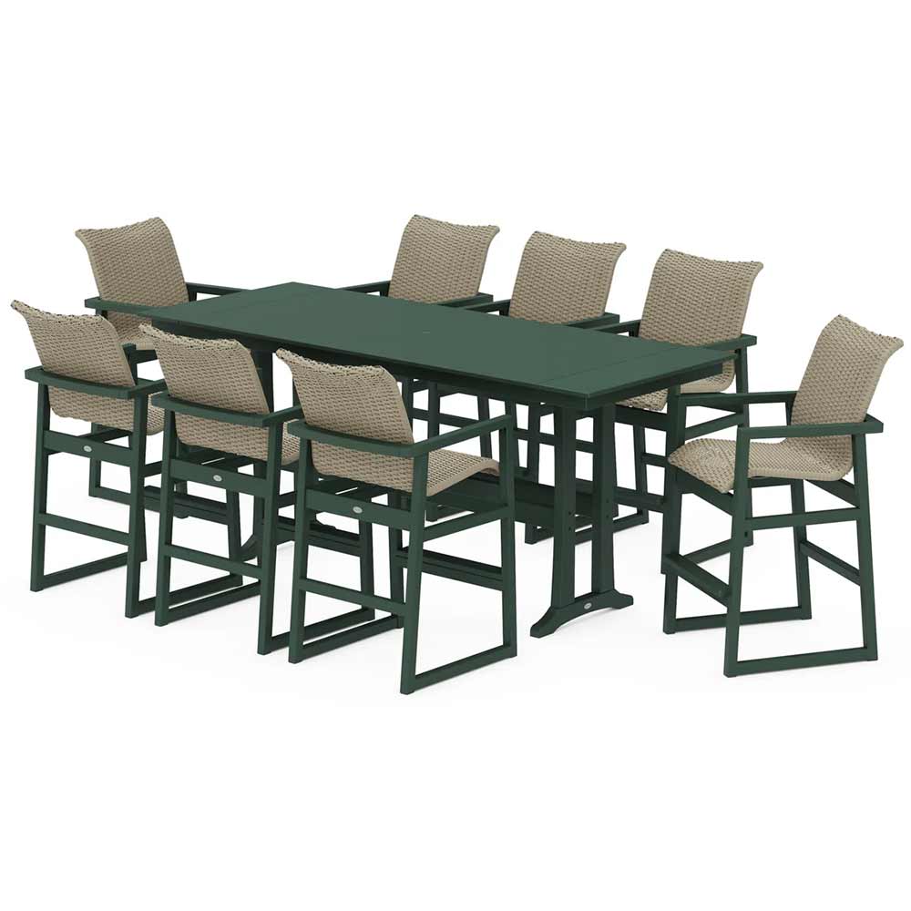 POLYWOOD® EDGE Woven 9-Piece Farmhouse Bar Set with Trestle Legs - PWS2893-1