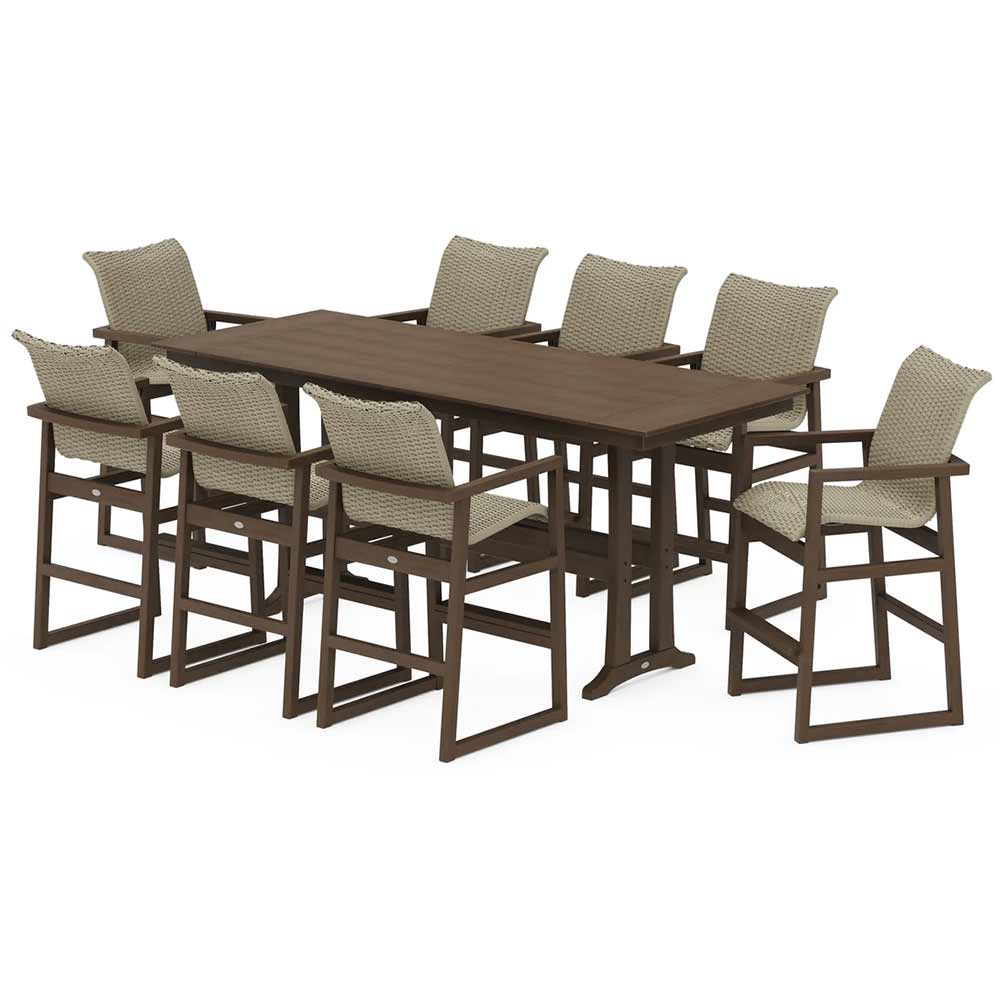 POLYWOOD® EDGE Woven 9-Piece Farmhouse Bar Set with Trestle Legs - PWS2893-1