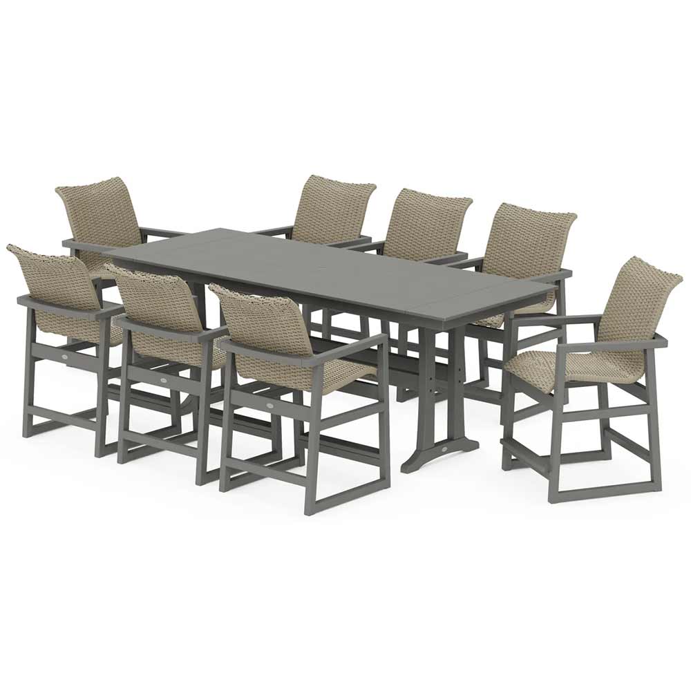 POLYWOOD® EDGE Woven 9-Piece Farmhouse Counter Set with Trestle Legs - PWS2902-1