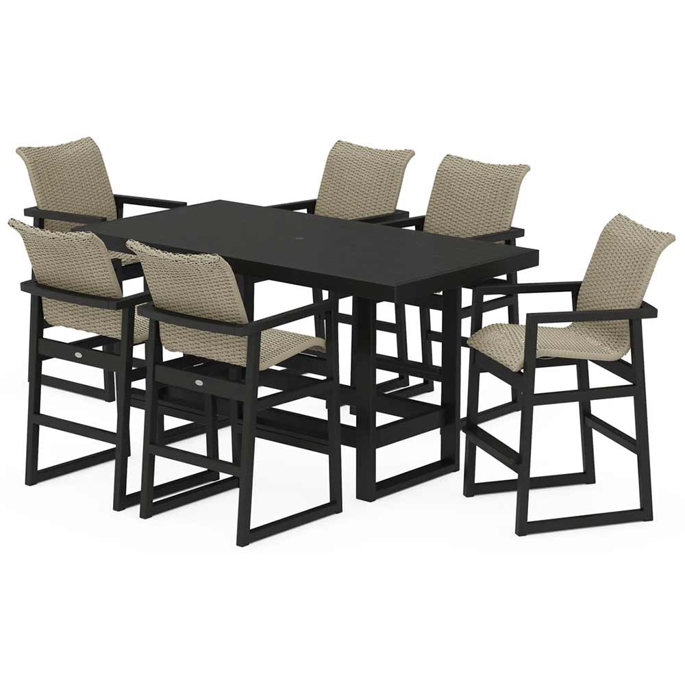POLYWOOD® EDGE Woven Arm Chair 7-Piece Bar Set - PWS2894-1