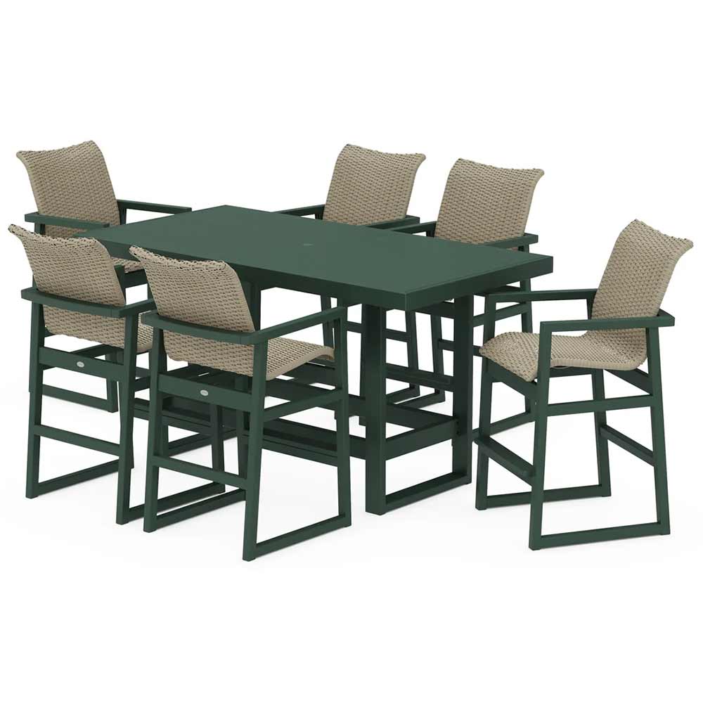 POLYWOOD® EDGE Woven Arm Chair 7-Piece Bar Set - PWS2894-1