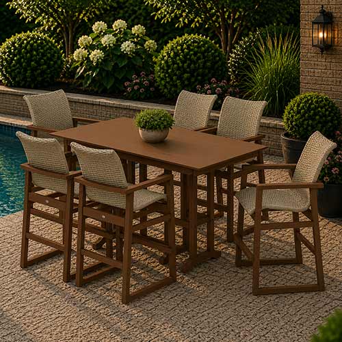 POLYWOOD® EDGE Woven Arm Chair 7-Piece Farmhouse Bar Set - PWS3333-1