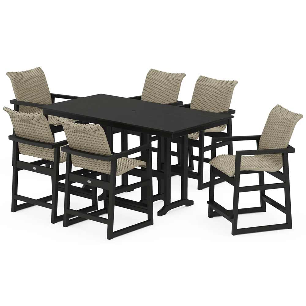 POLYWOOD® EDGE Woven Arm Chair 7-Piece Farmhouse Counter Set - PWS3340-1