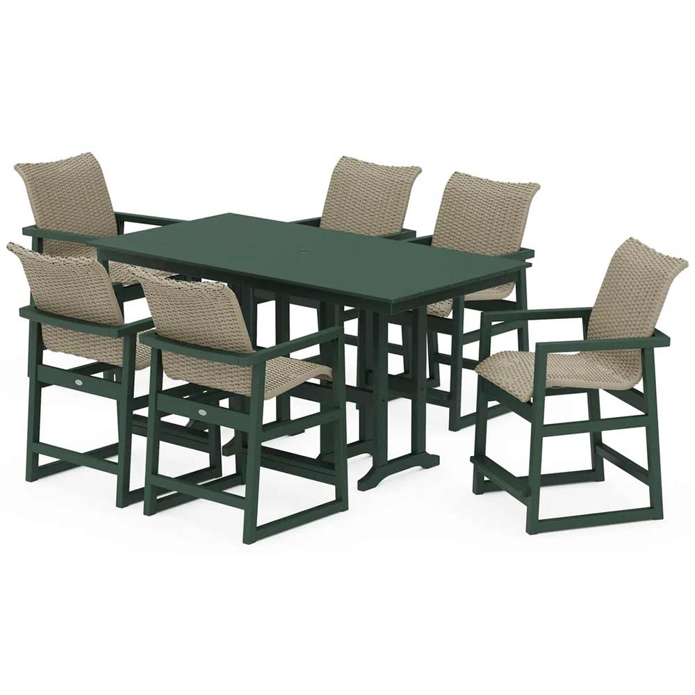 POLYWOOD® EDGE Woven Arm Chair 7-Piece Farmhouse Counter Set - PWS3340-1