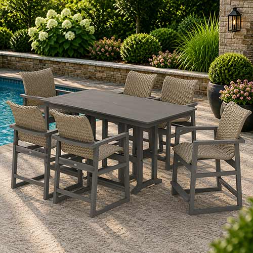 POLYWOOD® EDGE Woven Arm Chair 7-Piece Farmhouse Counter Set - PWS3340-1