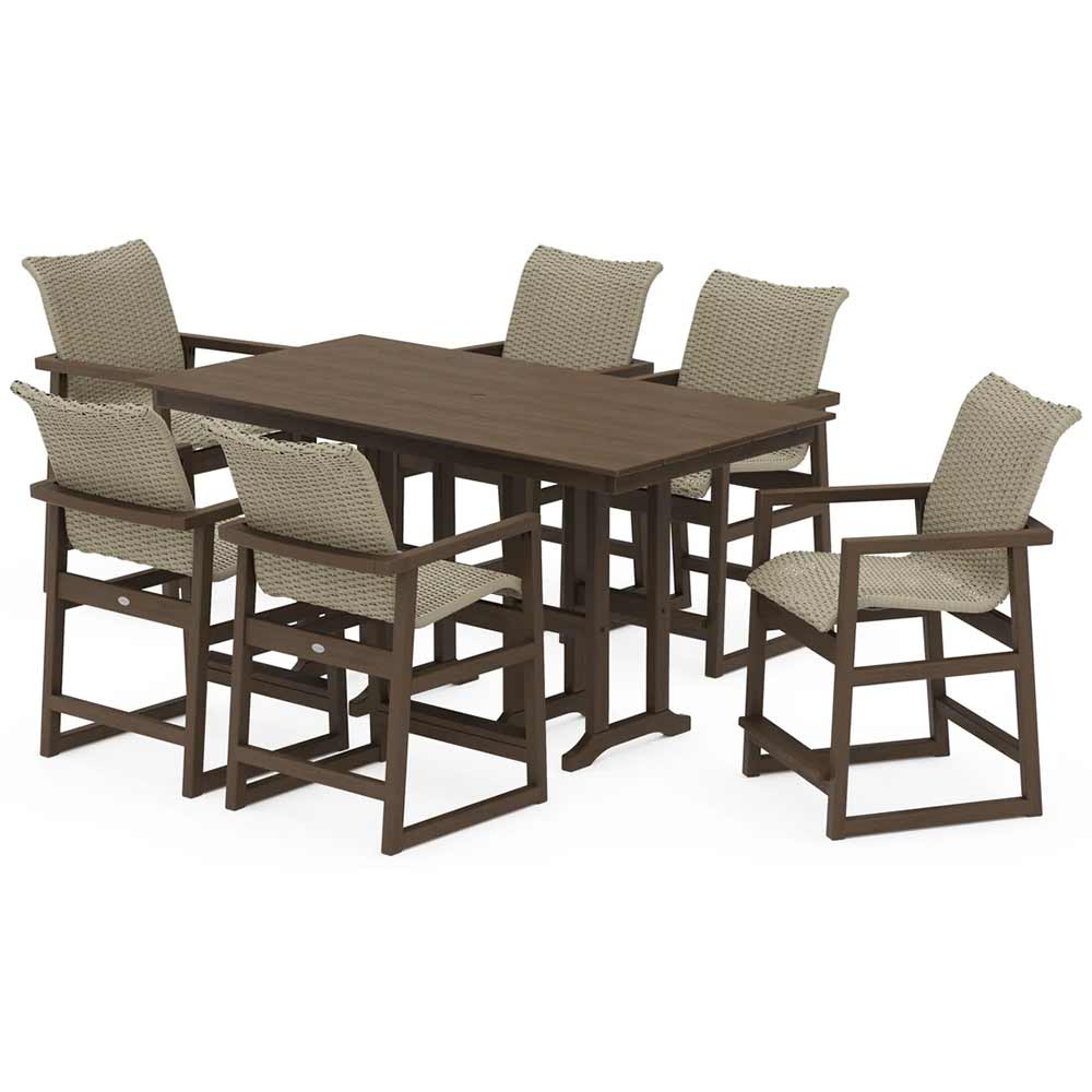 POLYWOOD® EDGE Woven Arm Chair 7-Piece Farmhouse Counter Set - PWS3340-1