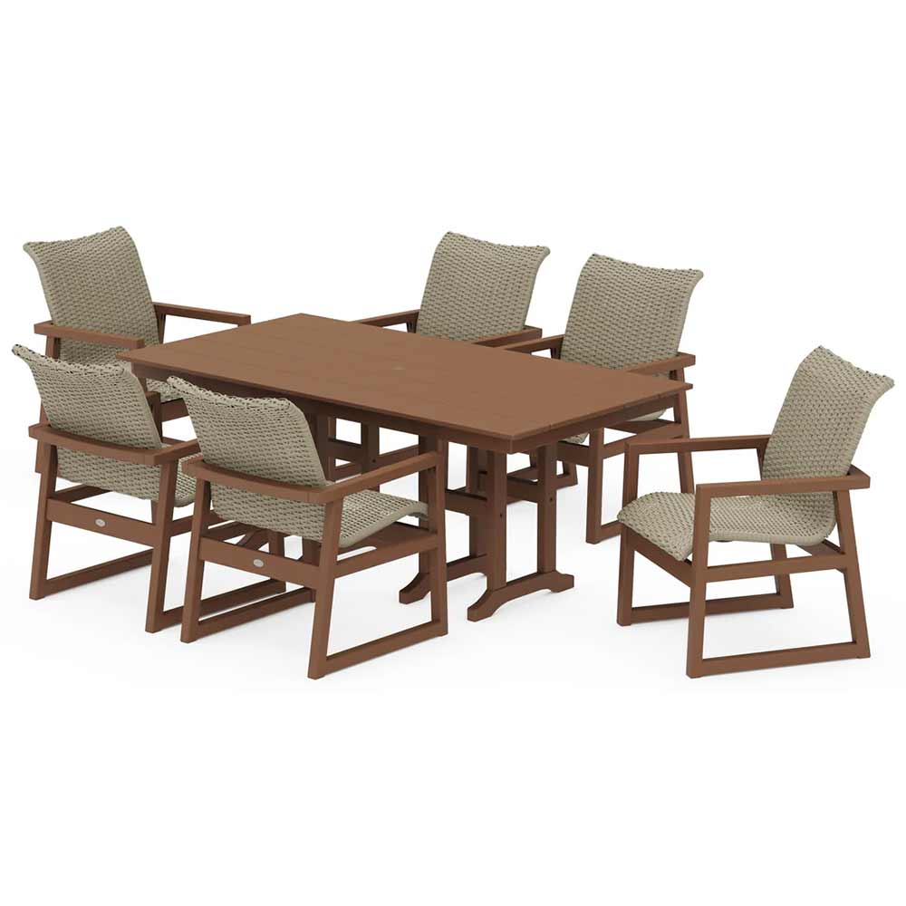 POLYWOOD® EDGE Woven Arm Chair 7-Piece Farmhouse Dining Set - PWS3483-1