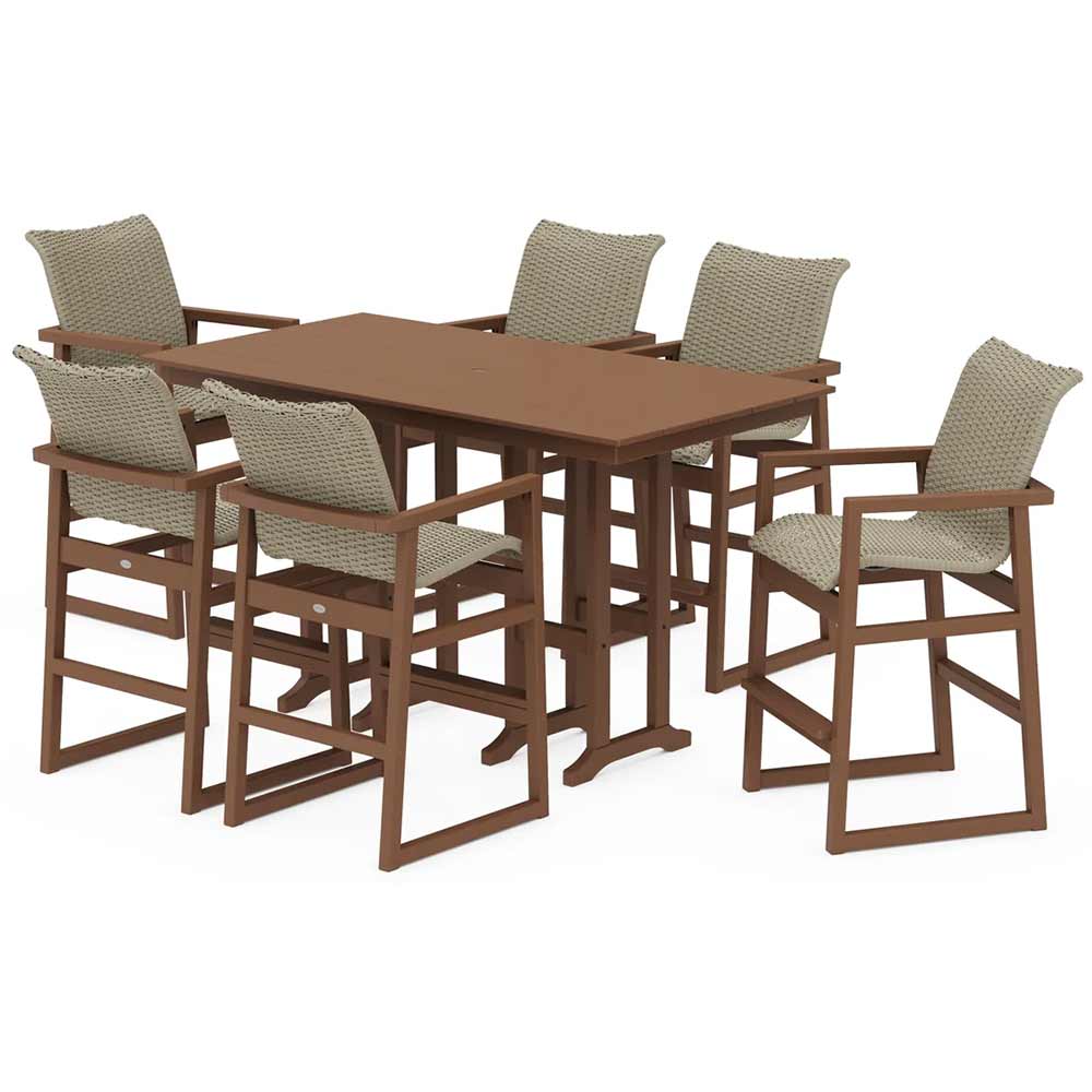POLYWOOD® EDGE Woven Arm Chair 7-Piece Farmhouse Bar Set - PWS3333-1