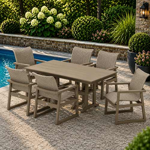 POLYWOOD® EDGE Woven Arm Chair 7-Piece Farmhouse Dining Set - PWS3483-1
