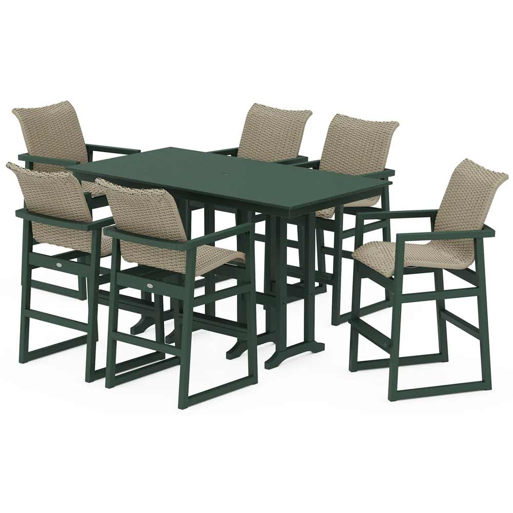 POLYWOOD® EDGE Woven Arm Chair 7-Piece Farmhouse Bar Set - PWS3333-1