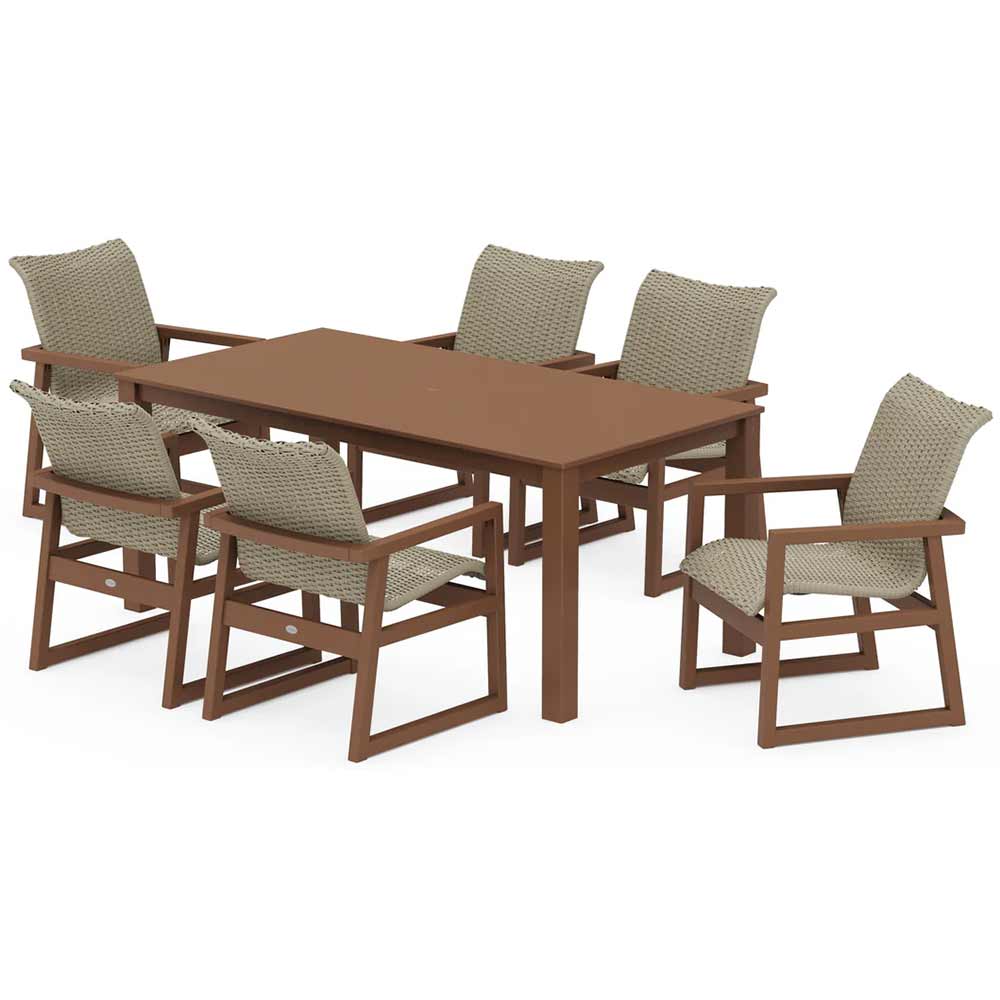 POLYWOOD® EDGE Woven Arm Chair 7-Piece Parsons Dining Set - PWS2889-1