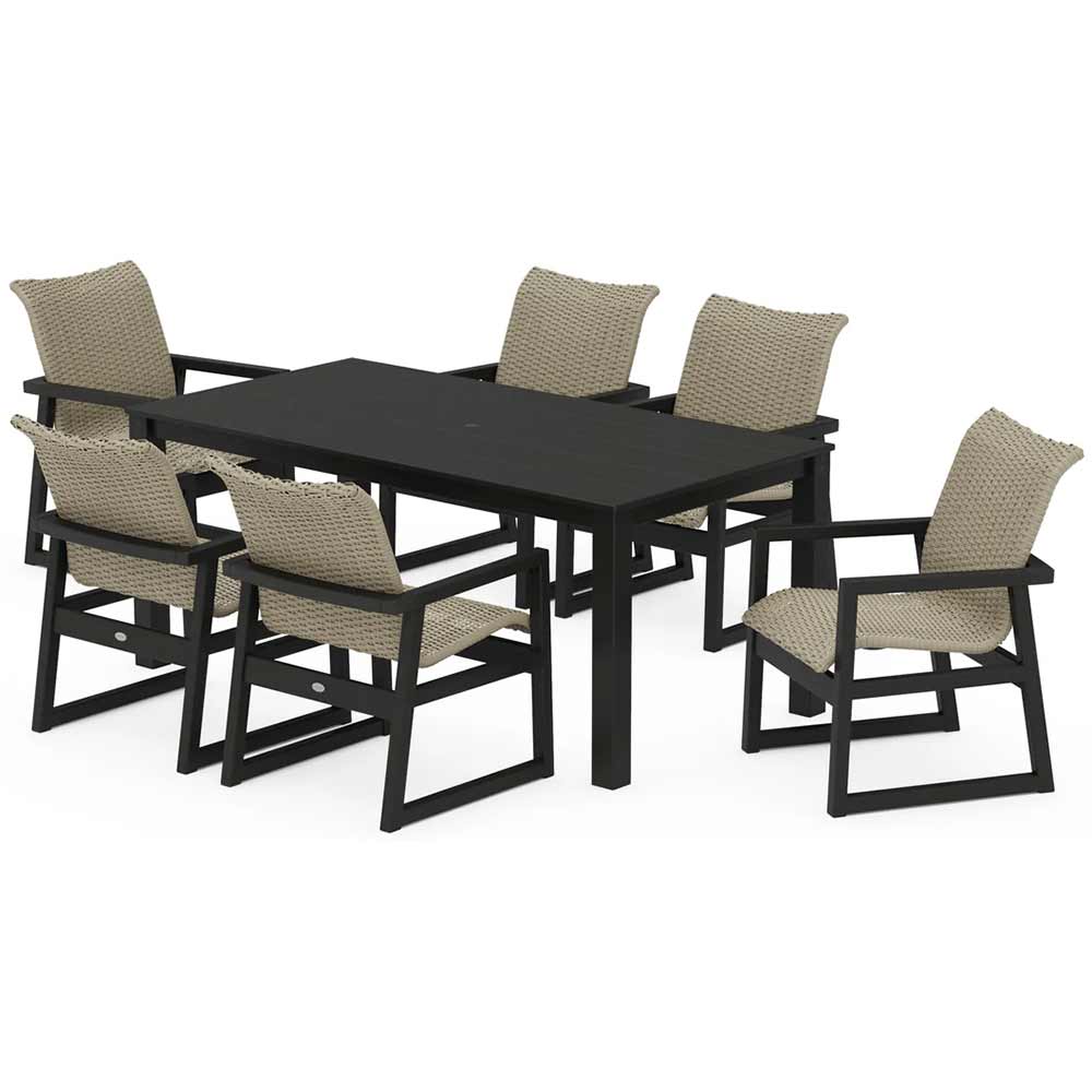 POLYWOOD® EDGE Woven Arm Chair 7-Piece Parsons Dining Set - PWS2889-1