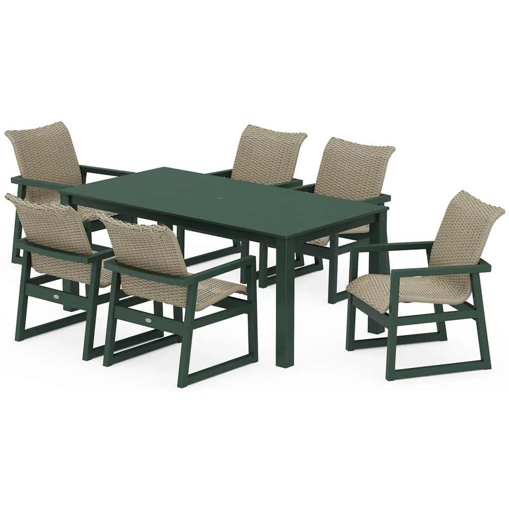 POLYWOOD® EDGE Woven Arm Chair 7-Piece Parsons Dining Set - PWS2889-1