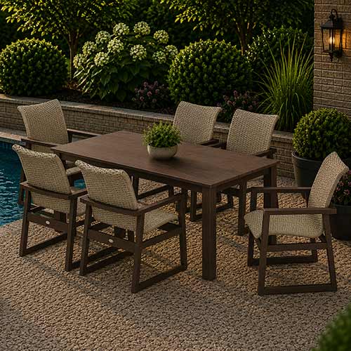 POLYWOOD® EDGE Woven Arm Chair 7-Piece Parsons Dining Set - PWS2889-1