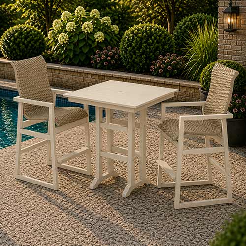 POLYWOOD® EDGE Woven Highback 3-Piece Farmhouse Bar Set with Trestle Legs - PWS2920-1