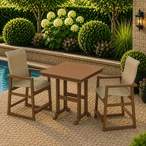 POLYWOOD® EDGE Woven Highback 3-Piece Farmhouse Counter Set with Trestle Legs - PWS2927-1