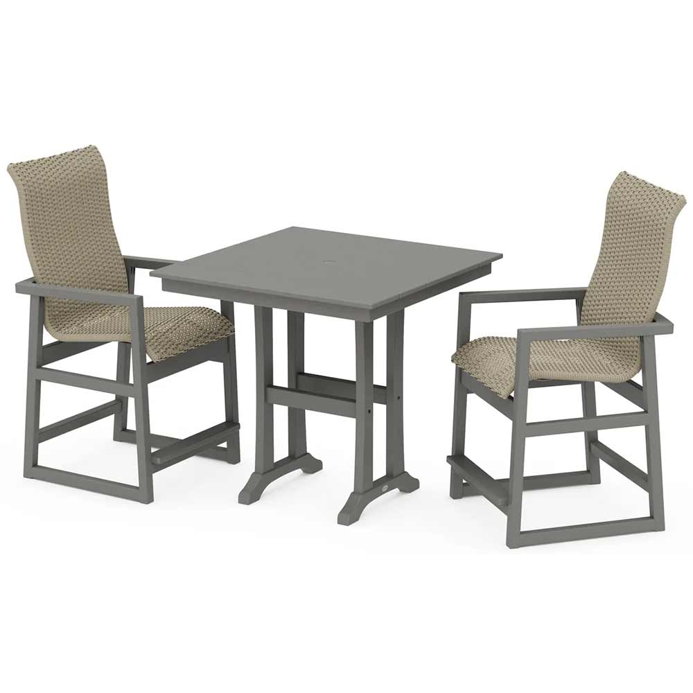 POLYWOOD® EDGE Woven Highback 3-Piece Farmhouse Counter Set with Trestle Legs - PWS2927-1