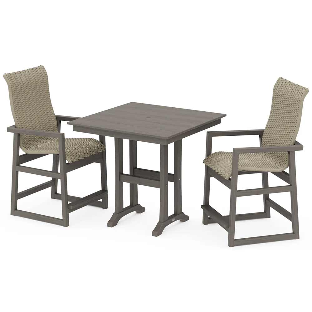 POLYWOOD® EDGE Woven Highback 3-Piece Farmhouse Counter Set with Trestle Legs - PWS2927-1