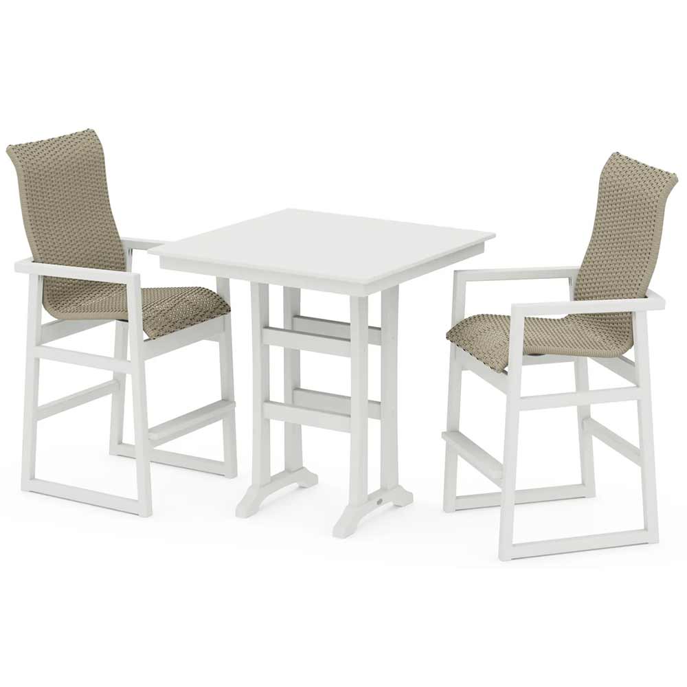 POLYWOOD® EDGE Woven Highback 3-Piece Farmhouse Bar Set with Trestle Legs - PWS2920-1