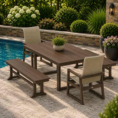 POLYWOOD® EDGE Woven Highback 5-Piece Dining Set with Benches - PWS2886-1