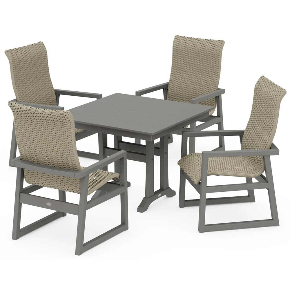 POLYWOOD® EDGE Woven Highback 5-Piece Farmhouse Dining Set with Trestle Legs - PWS2888-1