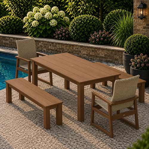POLYWOOD® EDGE Woven Highback 5-Piece Parsons Dining Set with Benches - PWS2907-1