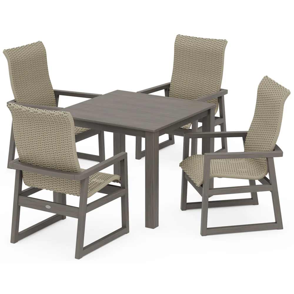 POLYWOOD® EDGE Woven Highback 5-Piece Parsons Dining Set - PWS2913-1