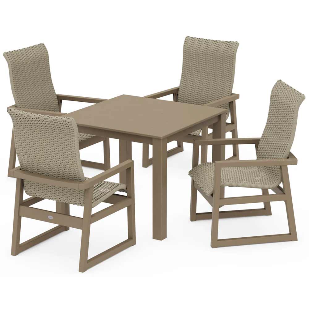 POLYWOOD® EDGE Woven Highback 5-Piece Parsons Dining Set - PWS2913-1