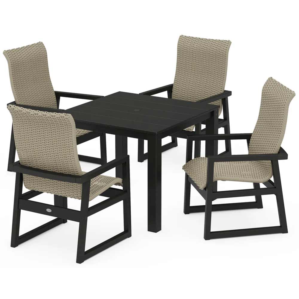 POLYWOOD® EDGE Woven Highback 5-Piece Parsons Dining Set - PWS2913-1