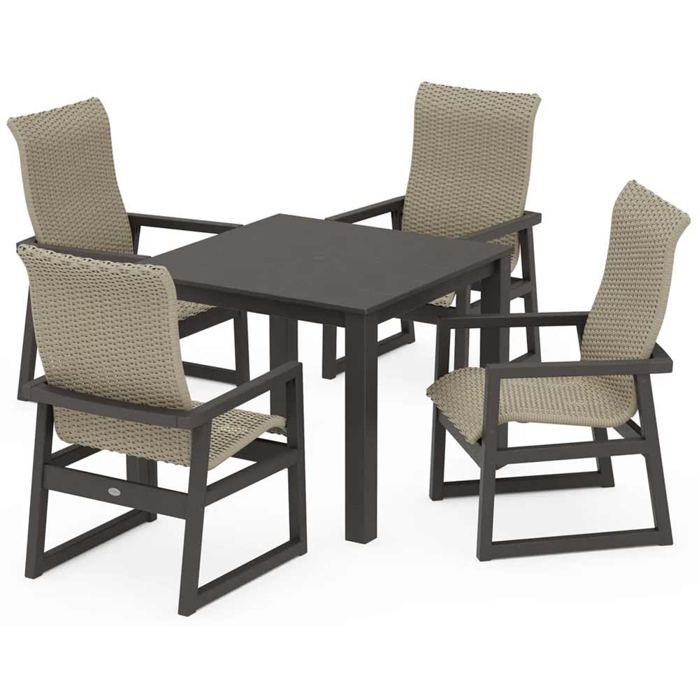 POLYWOOD® EDGE Woven Highback 5-Piece Parsons Dining Set - PWS2913-1