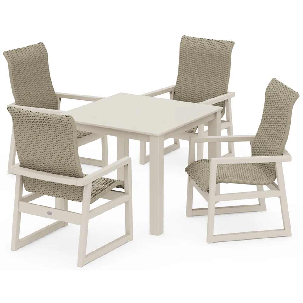 POLYWOOD® EDGE Woven Highback 5-Piece Parsons Dining Set - PWS2913-1