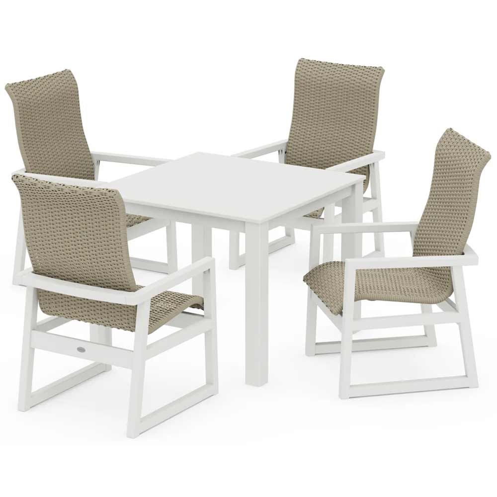 POLYWOOD® EDGE Woven Highback 5-Piece Parsons Dining Set - PWS2913-1