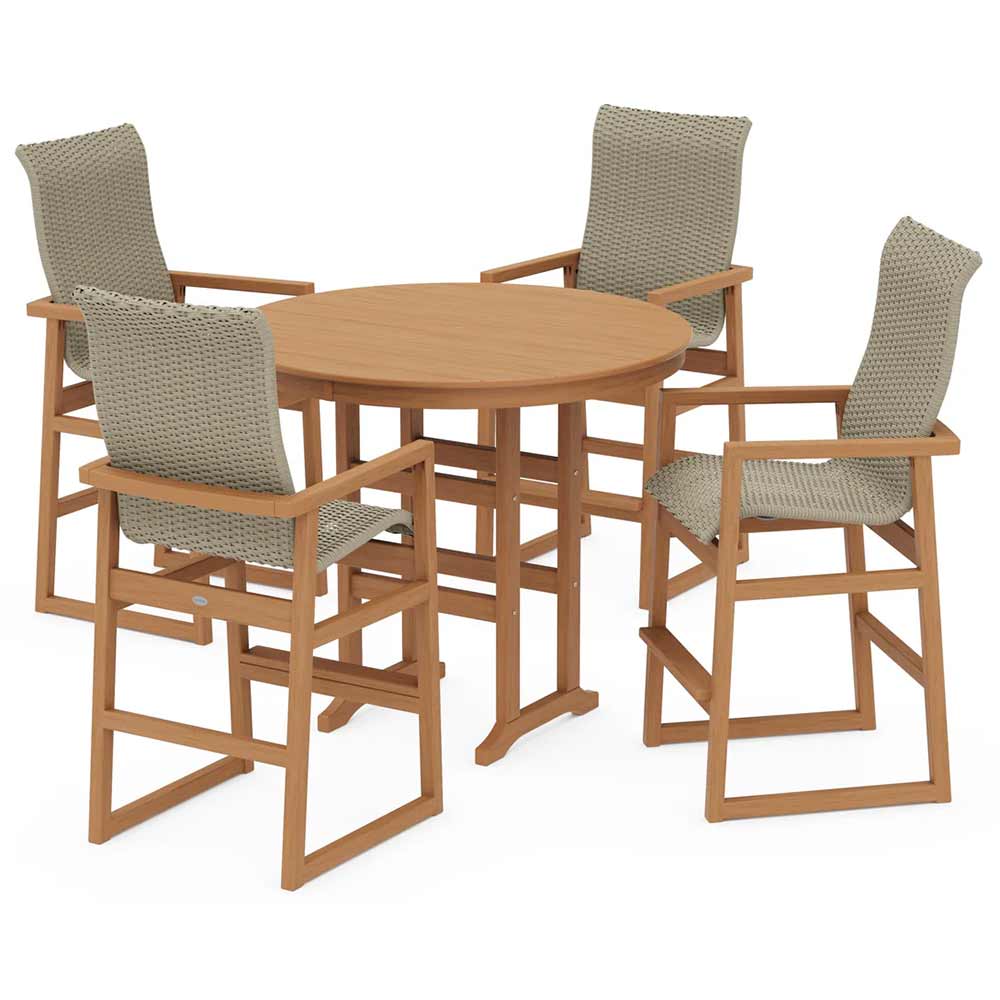 POLYWOOD® EDGE Woven Highback 5-Piece Round Farmhouse Bar Set - PWS3488-1