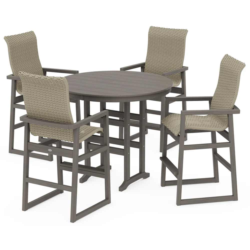 POLYWOOD® EDGE Woven Highback 5-Piece Round Farmhouse Bar Set - PWS3488-1