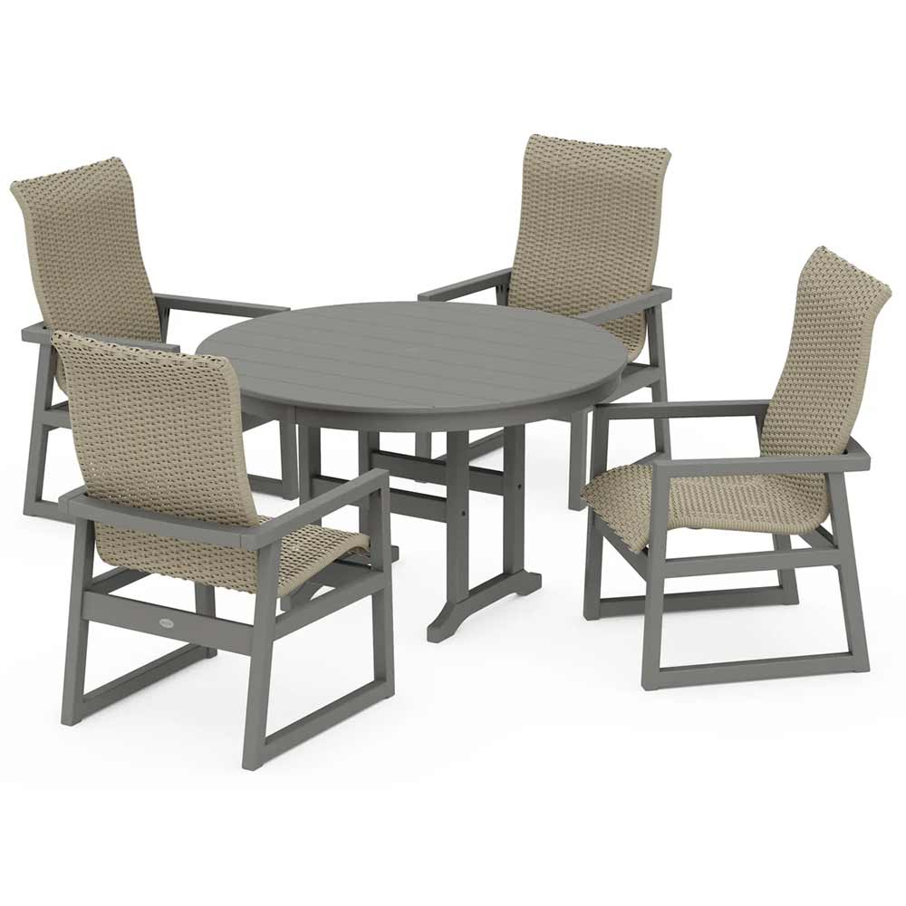 POLYWOOD® EDGE Woven Highback 5-Piece Round Farmhouse Dining Set - PWS3484-1